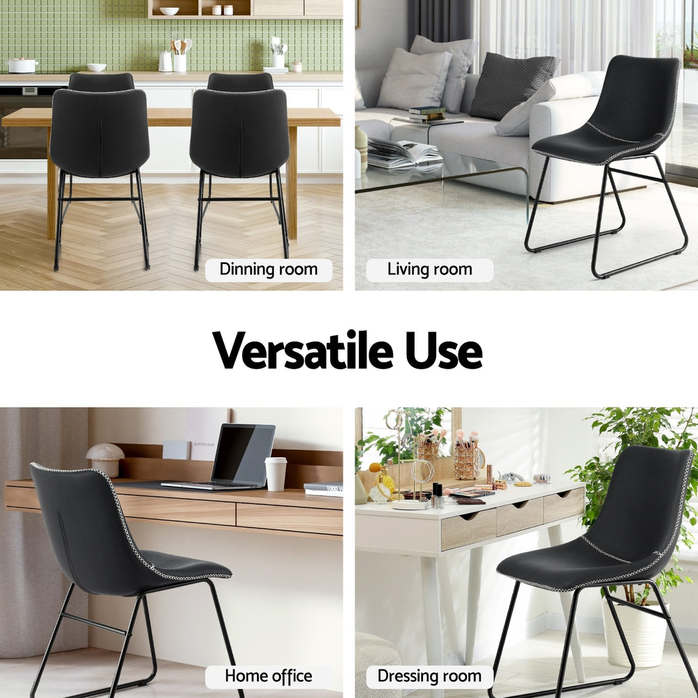 Dining Chairs Set of 2 – Retro PU Leather, Black