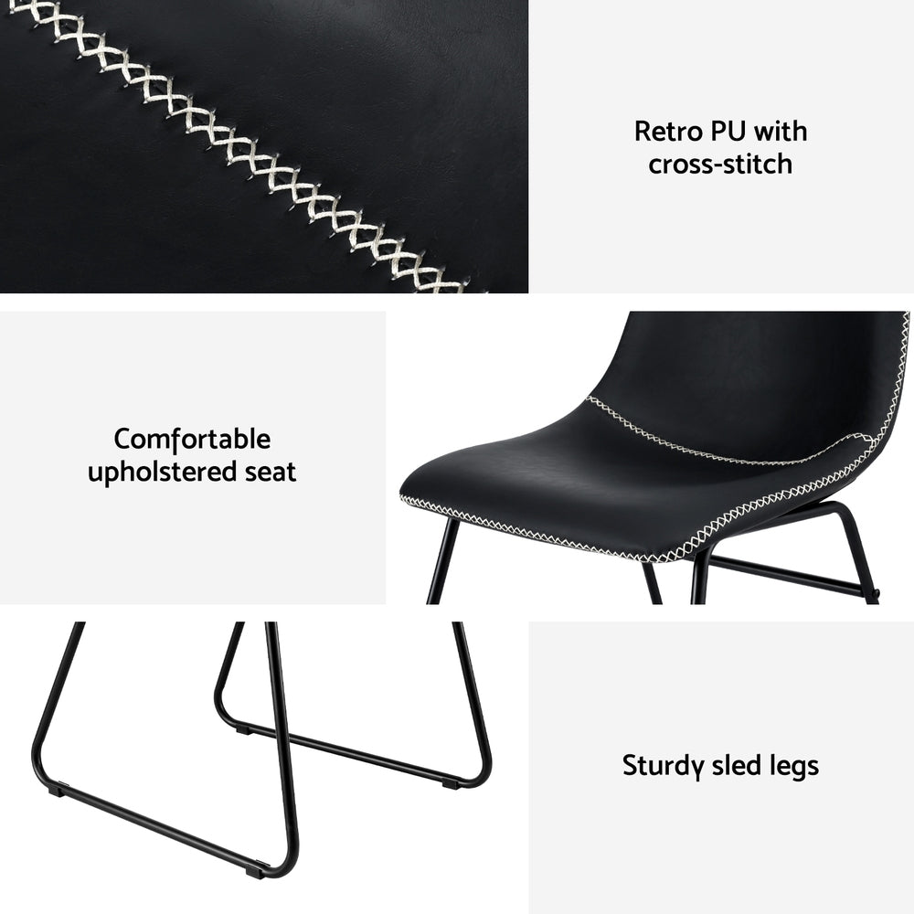 Dining Chairs Set of 2 – Retro PU Leather, Black