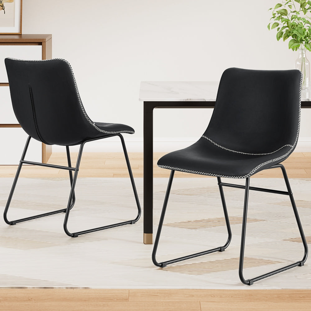 Dining Chairs Set of 2 – Retro PU Leather, Black