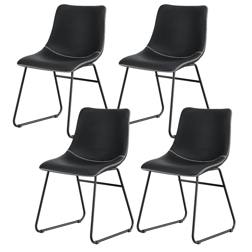 Dining Chairs Set of 4 – Retro PU Leather, Black Sled Base