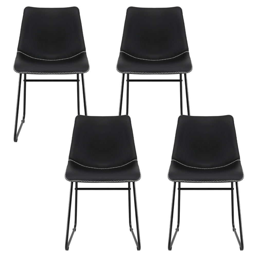 Dining Chairs Set of 4 – Retro PU Leather, Black Sled Base