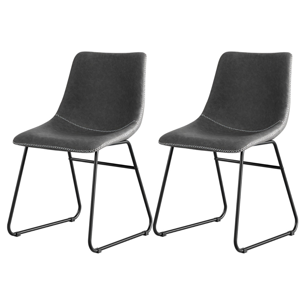 TWSC 2x Dining Chairs Retro PU Leather Kitchen Lounge Cafe Accent Chair Grey