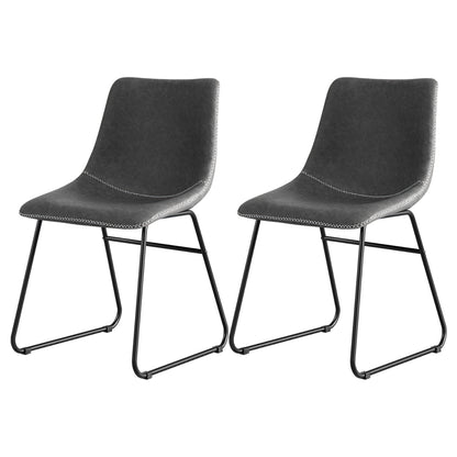 TWSC 2x Dining Chairs Retro PU Leather Kitchen Lounge Cafe Accent Chair Grey