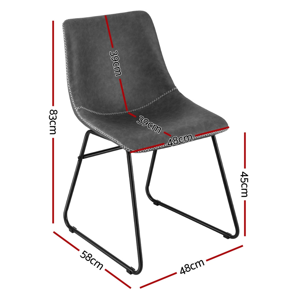 TWSC 2x Dining Chairs Retro PU Leather Kitchen Lounge Cafe Accent Chair Grey