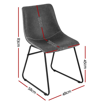 TWSC 2x Dining Chairs Retro PU Leather Kitchen Lounge Cafe Accent Chair Grey