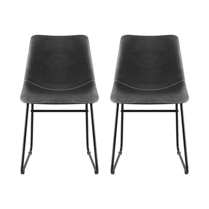 TWSC 2x Dining Chairs Retro PU Leather Kitchen Lounge Cafe Accent Chair Grey