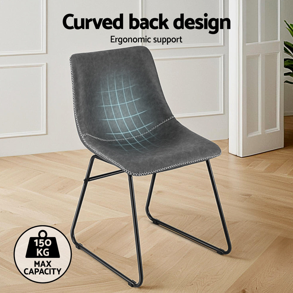 TWSC 2x Dining Chairs Retro PU Leather Kitchen Lounge Cafe Accent Chair Grey