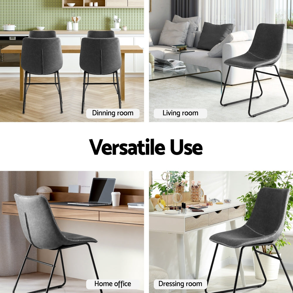 TWSC 2x Dining Chairs Retro PU Leather Kitchen Lounge Cafe Accent Chair Grey
