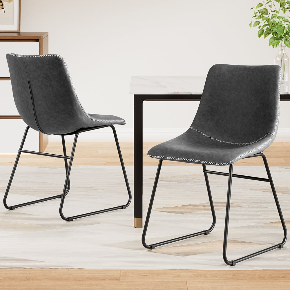 TWSC 2x Dining Chairs Retro PU Leather Kitchen Lounge Cafe Accent Chair Grey