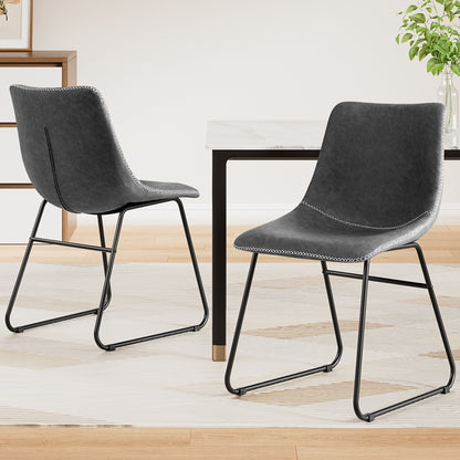 TWSC 2x Dining Chairs Retro PU Leather Kitchen Lounge Cafe Accent Chair Grey