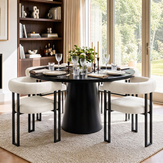 TWSC Dining Chairs Set of 4 Velvet Upholstered Barrel Chairs with Curved Armrests & Back Beige