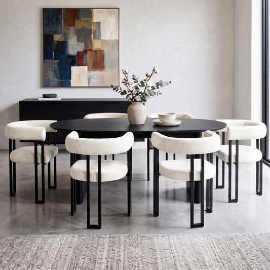TWSC Dining Chairs Set of 6 Velvet Upholstered Barrel Chairs with Curved Armrests & Back Beige