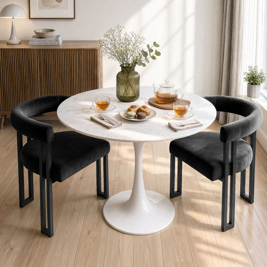 TWSC Dining Chairs Set of 2 Velvet Upholstered Barrel Chairs with Curved Armrests & Back Black