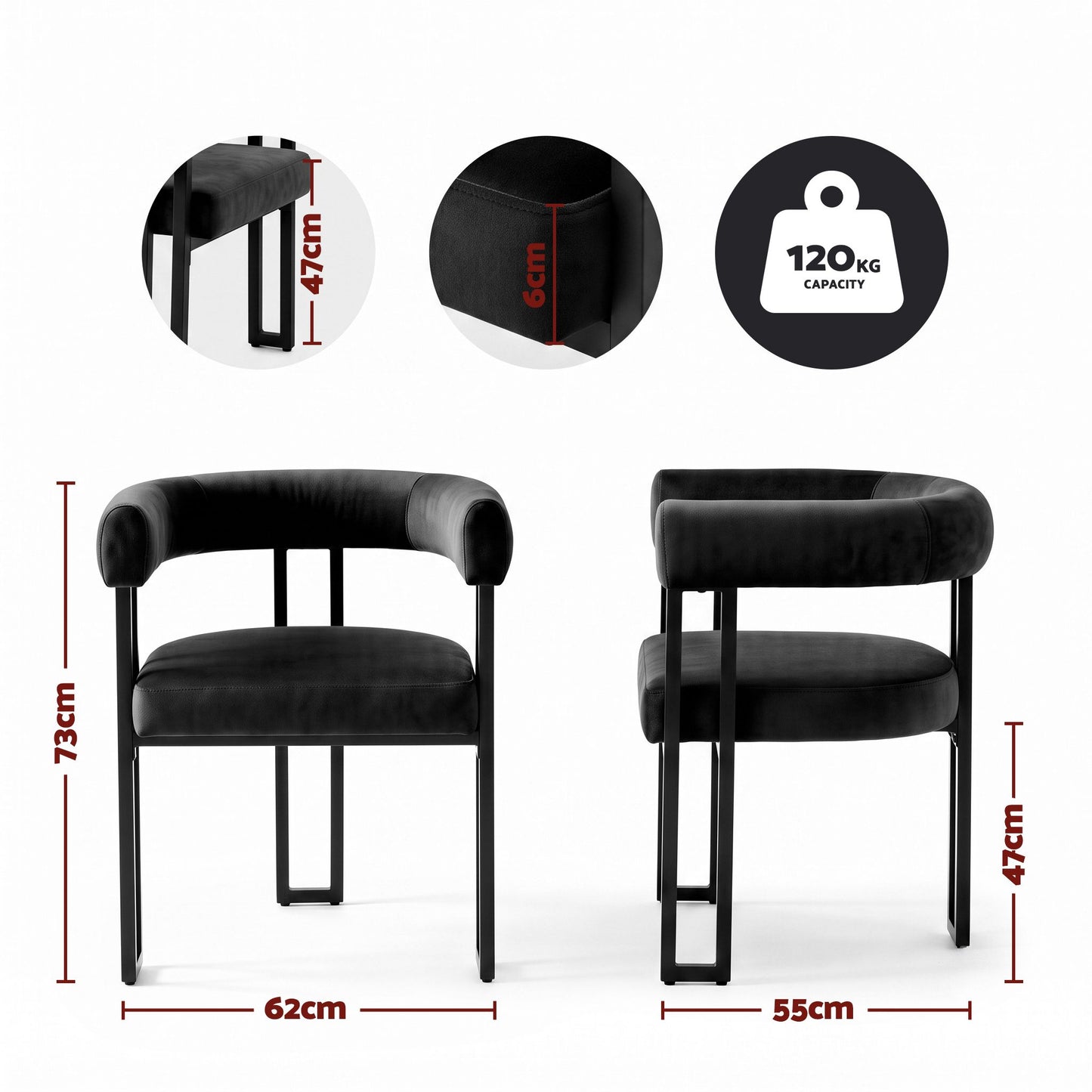 TWSC Dining Chairs Set of 4 Velvet Upholstered Barrel Chairs with Curved Armrests & Back Black