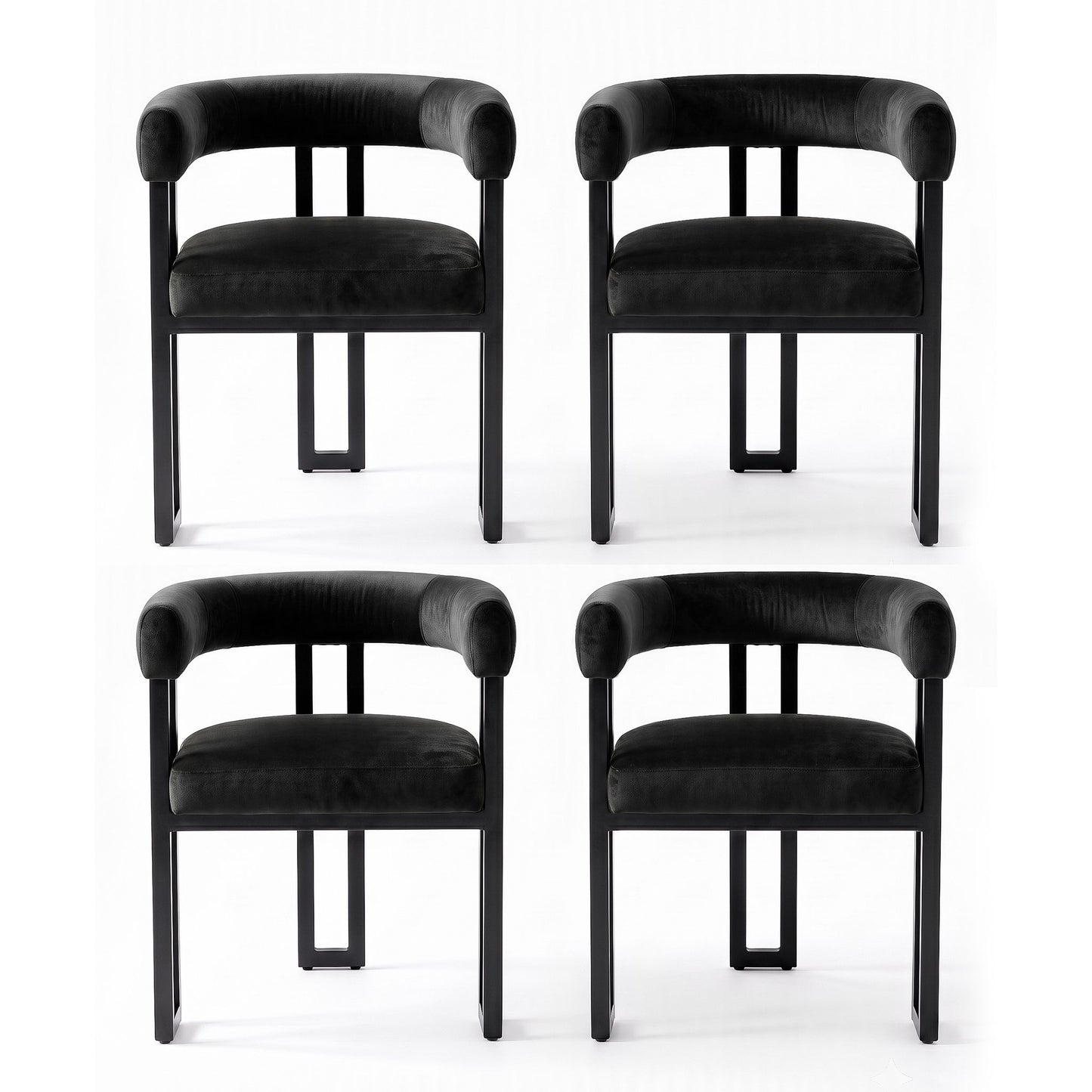 TWSC Dining Chairs Set of 4 Velvet Upholstered Barrel Chairs with Curved Armrests & Back Black
