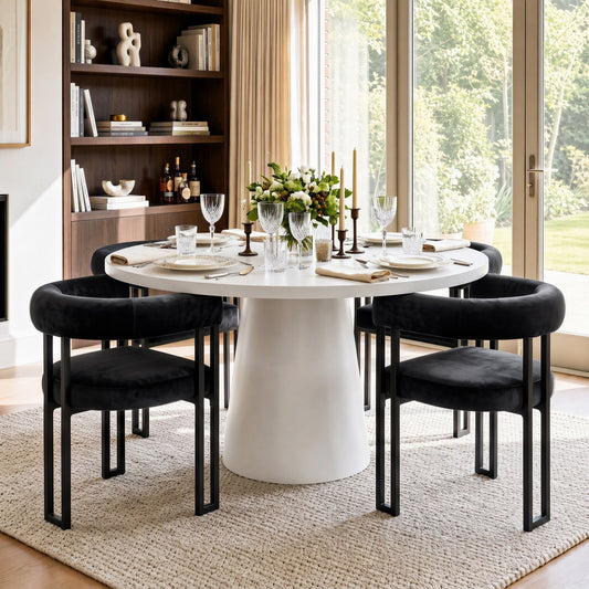 TWSC Dining Chairs Set of 4 Velvet Upholstered Barrel Chairs with Curved Armrests & Back Black