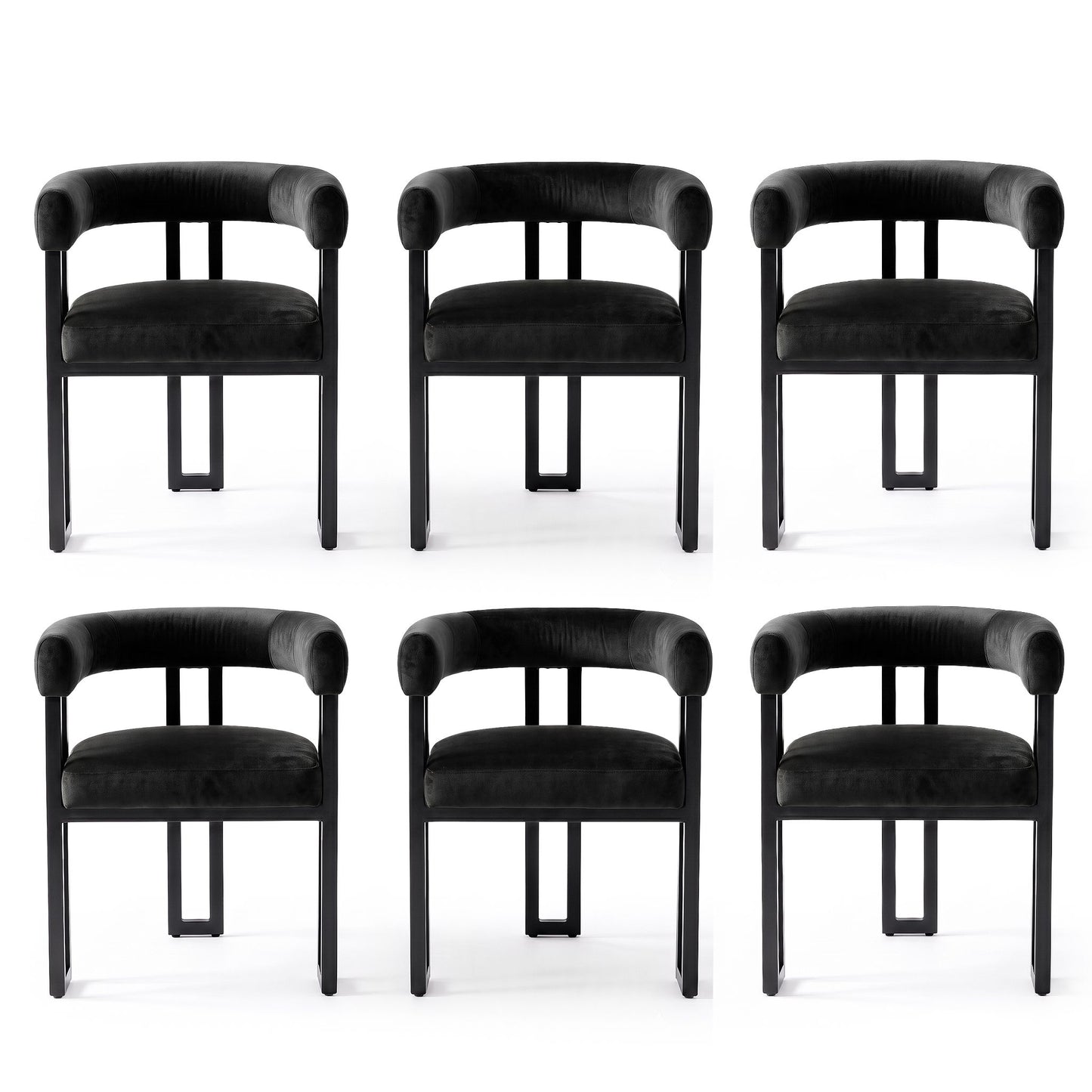 TWSC Dining Chairs Set of 6 Velvet Upholstered Barrel Chairs with Curved Armrests & Back Black