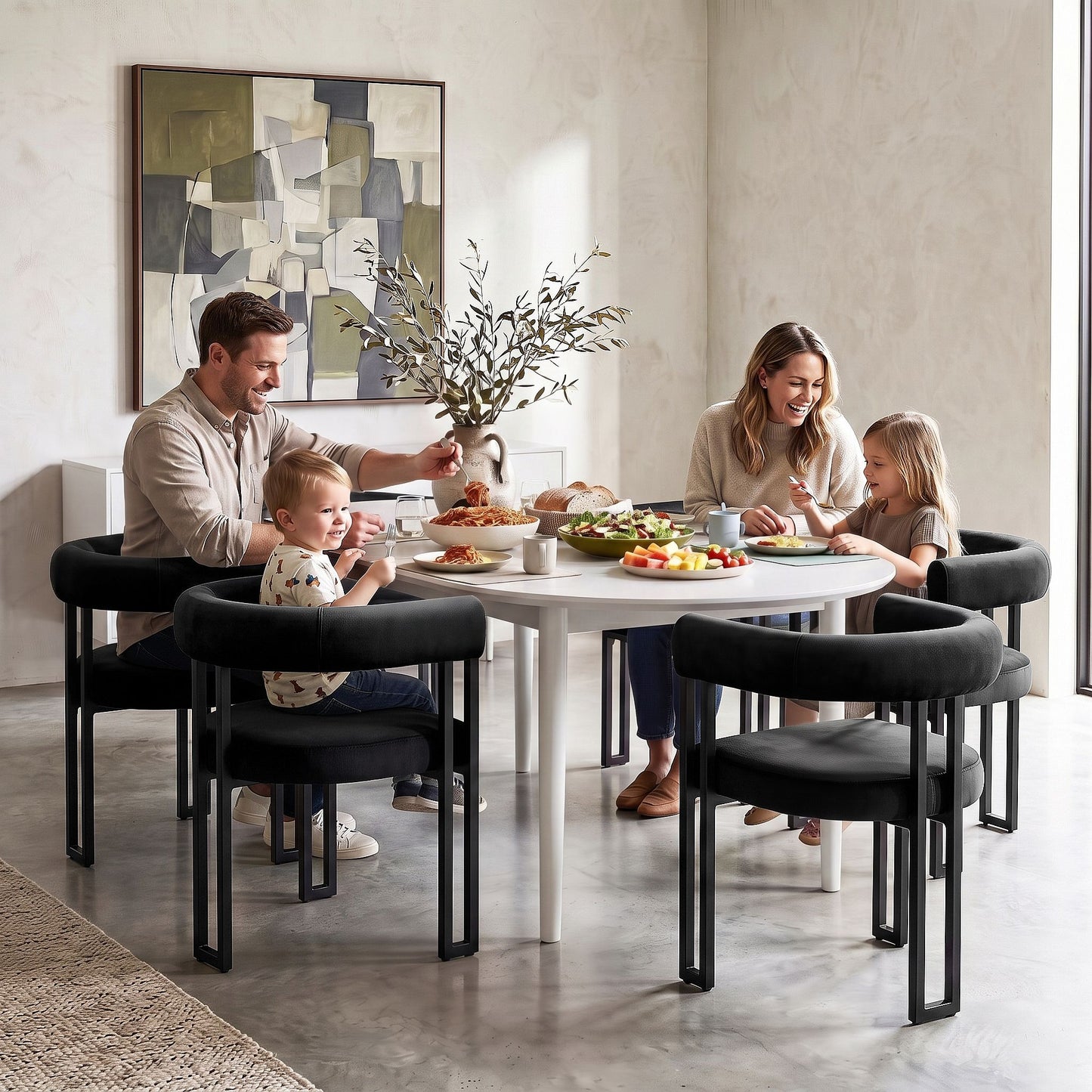 TWSC Dining Chairs Set of 6 Velvet Upholstered Barrel Chairs with Curved Armrests & Back Black