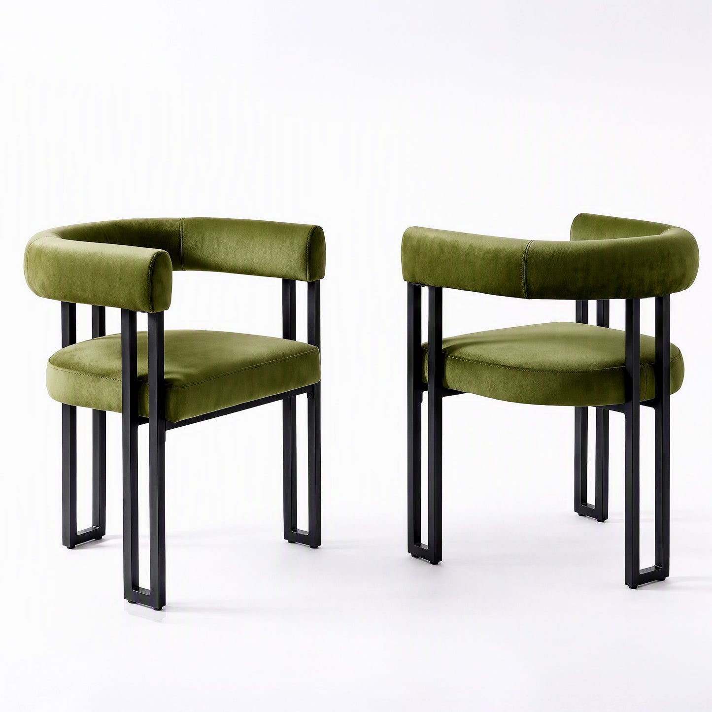 TWSC Dining Chairs Set of 2 Velvet Upholstered Barrel Chairs with Curved Armrests & Back Green