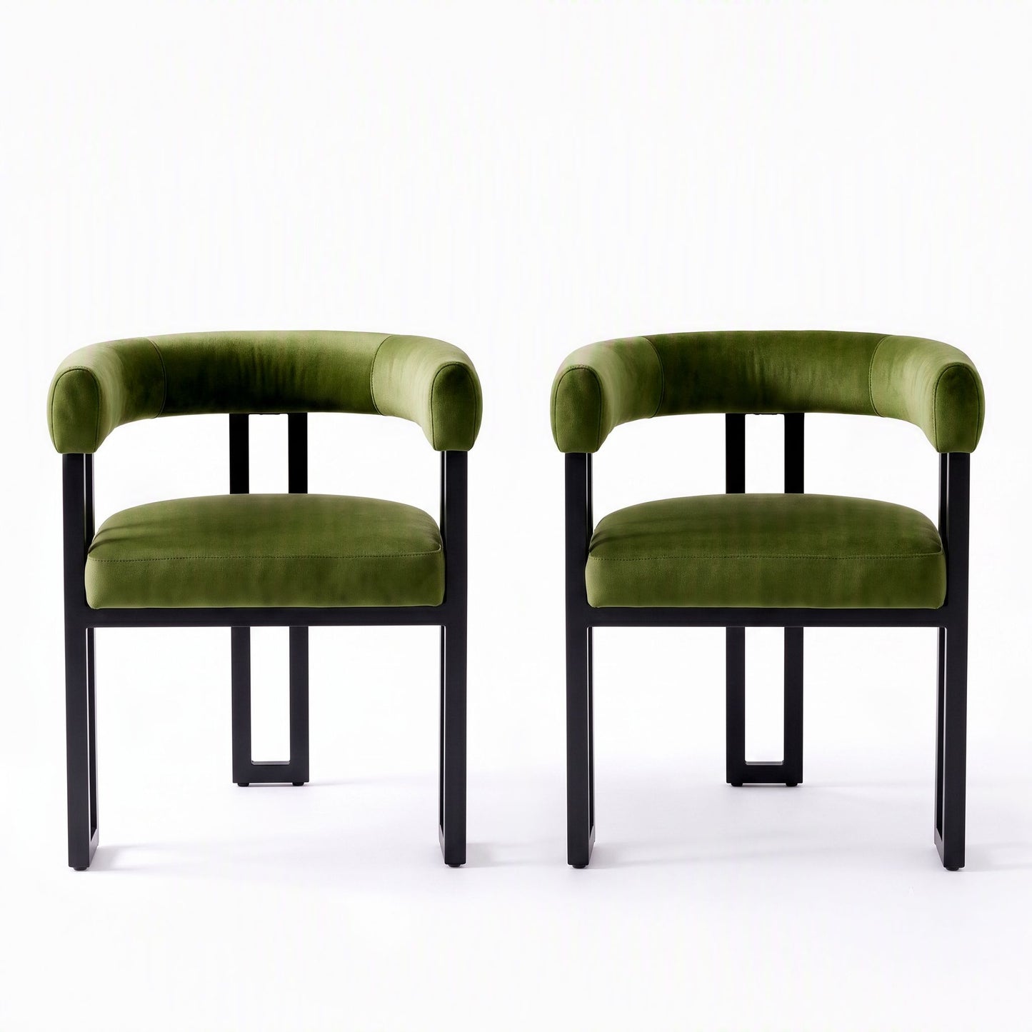 TWSC Dining Chairs Set of 2 Velvet Upholstered Barrel Chairs with Curved Armrests & Back Green