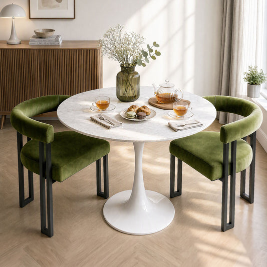 TWSC Dining Chairs Set of 2 Velvet Upholstered Barrel Chairs with Curved Armrests & Back Green