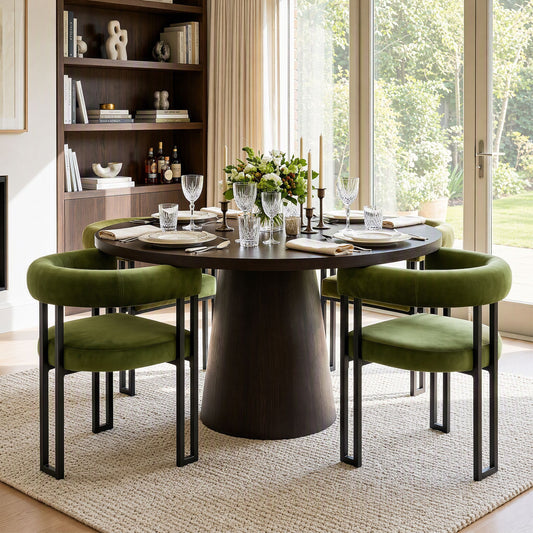 TWSC Dining Chairs Set of 4 Velvet Upholstered Barrel Chairs with Curved Armrests & Back Green