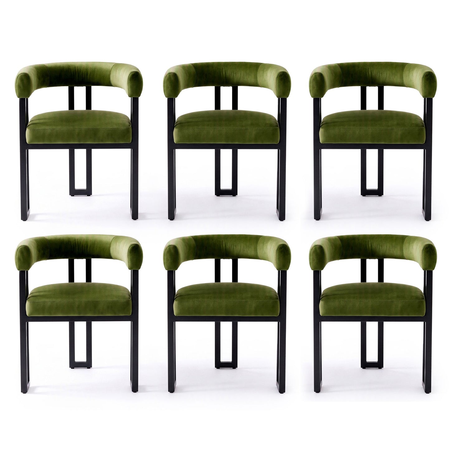 TWSC Dining Chairs Set of 6 Velvet Upholstered Barrel Chairs with Curved Armrests & Back Green