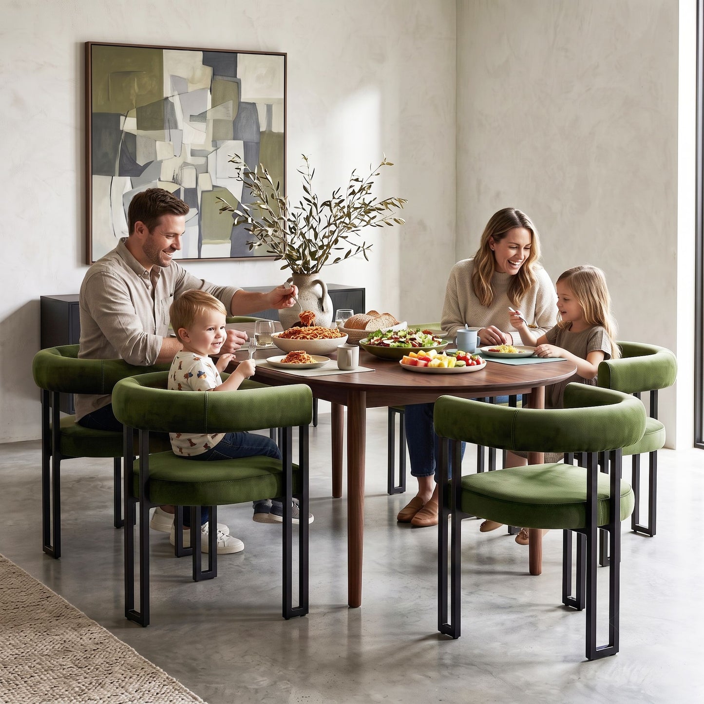 TWSC Dining Chairs Set of 6 Velvet Upholstered Barrel Chairs with Curved Armrests & Back Green
