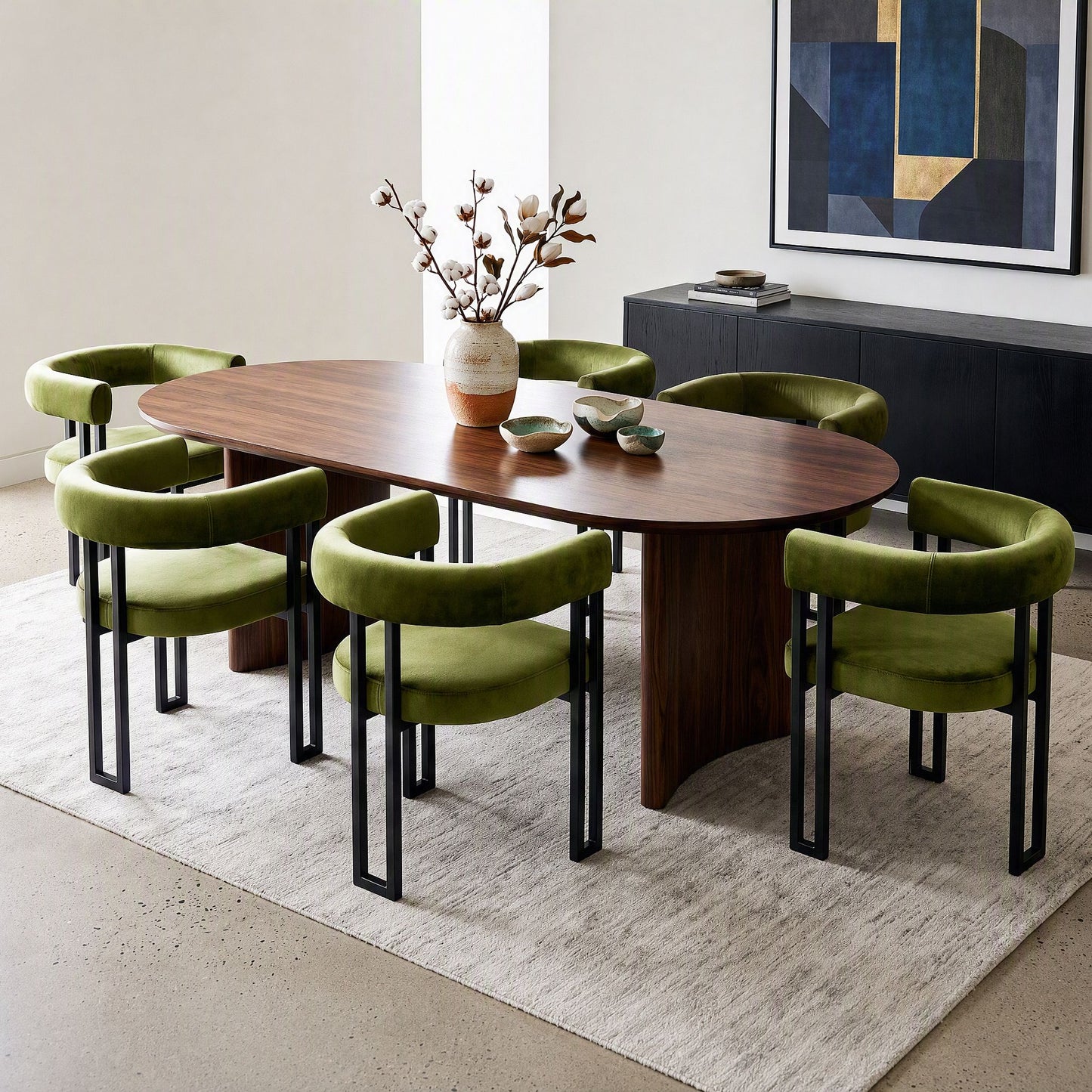 TWSC Dining Chairs Set of 6 Velvet Upholstered Barrel Chairs with Curved Armrests & Back Green