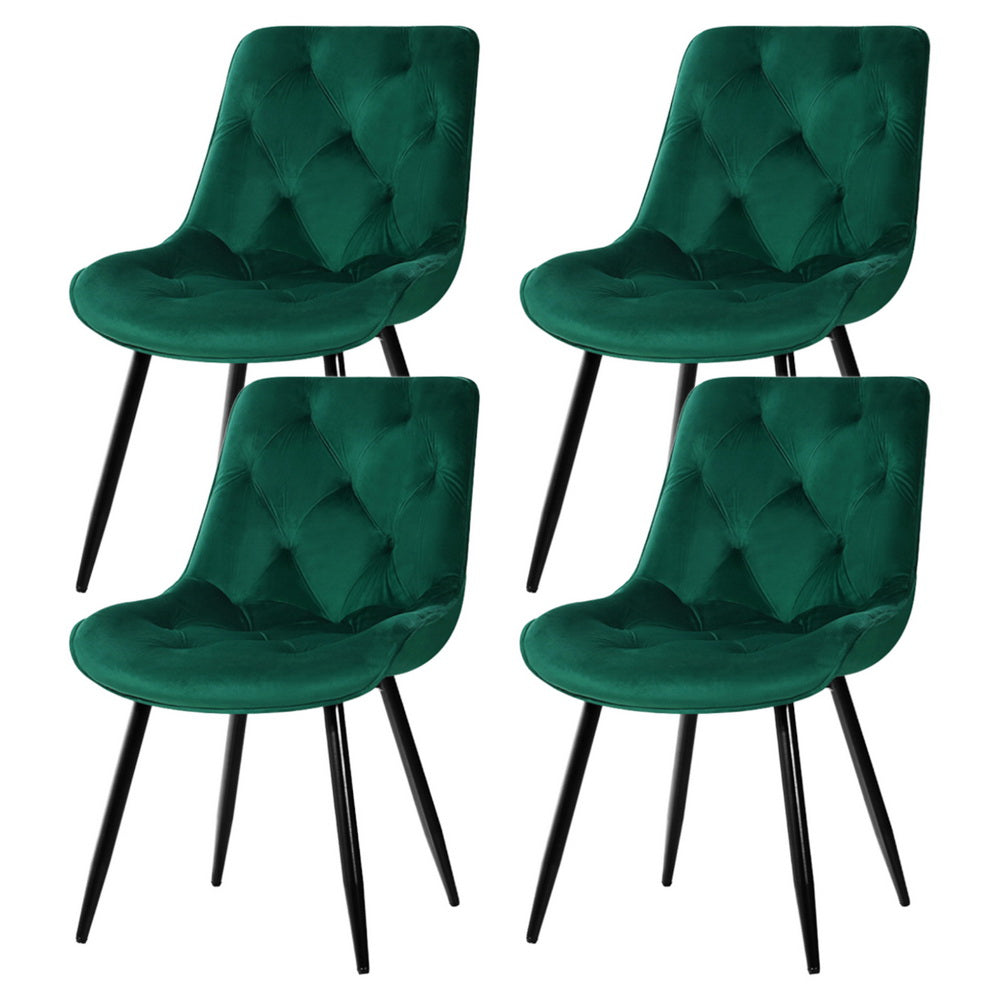 Dining Chairs Set of 4 – Velvet Upholstery, Green, Diamond Tufted