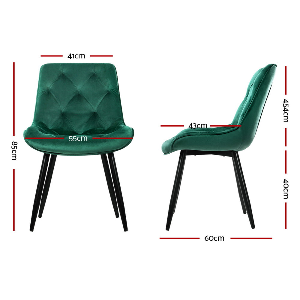 Dining Chairs Set of 4 – Velvet Upholstery, Green, Diamond Tufted