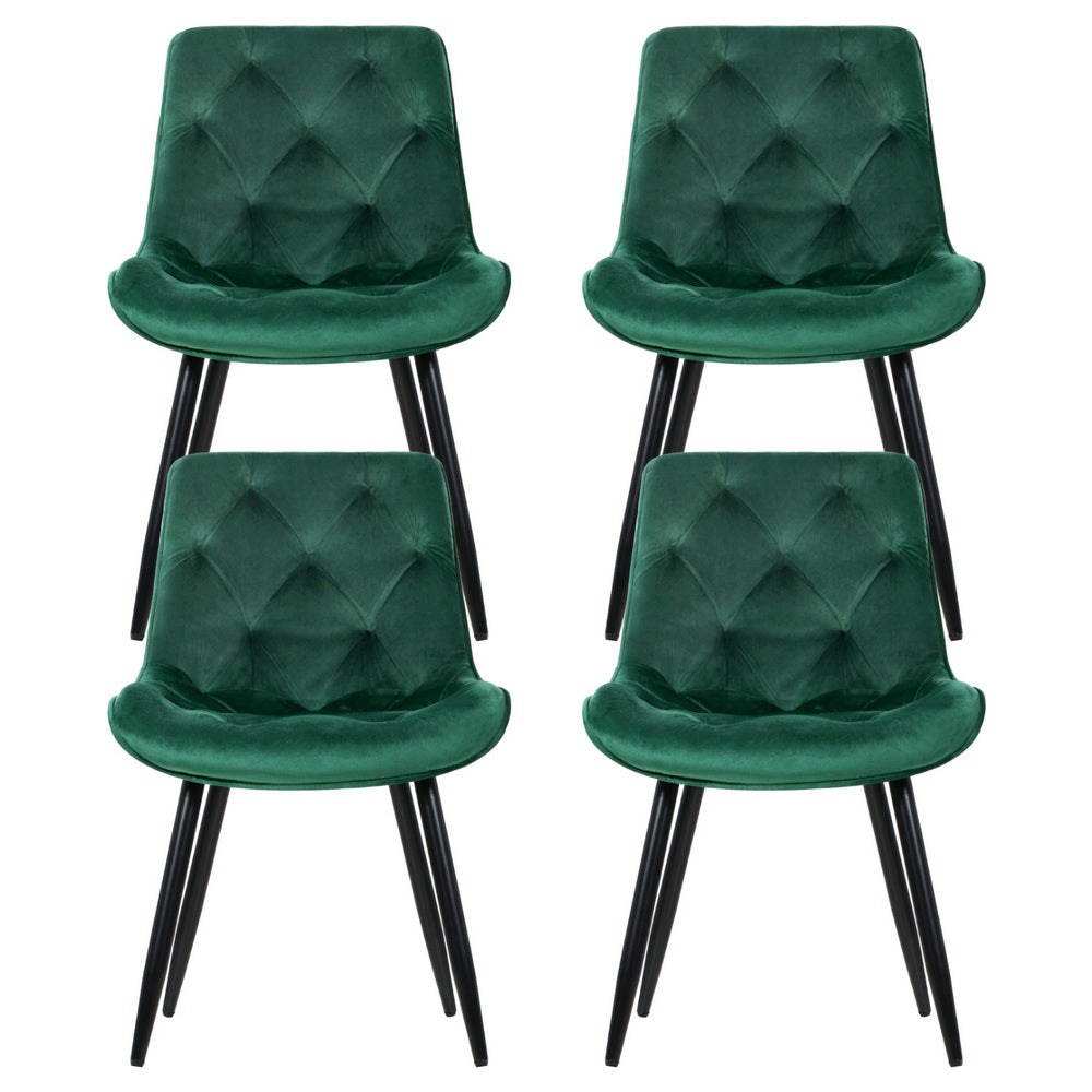 Dining Chairs Set of 4 – Velvet Upholstery, Green, Diamond Tufted