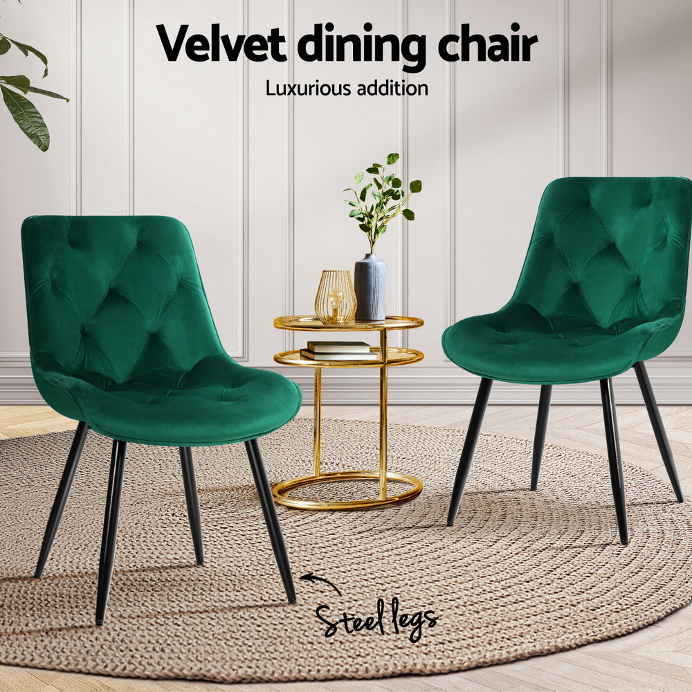 Dining Chairs Set of 4 – Velvet Upholstery, Green, Diamond Tufted