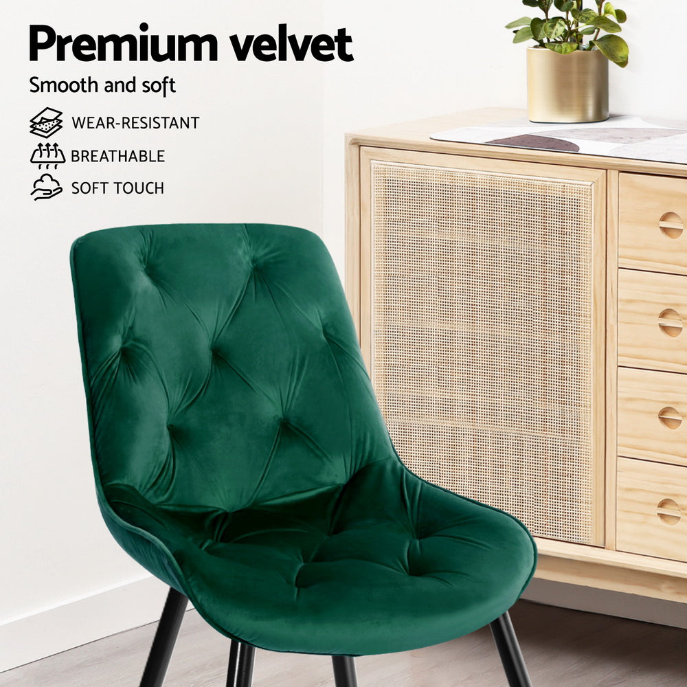 Dining Chairs Set of 4 – Velvet Upholstery, Green, Diamond Tufted