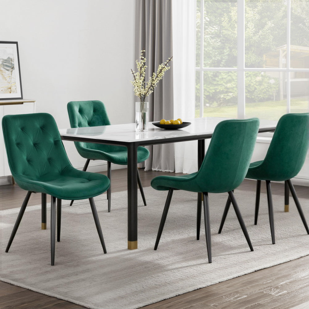 Dining Chairs Set of 4 – Velvet Upholstery, Green, Diamond Tufted