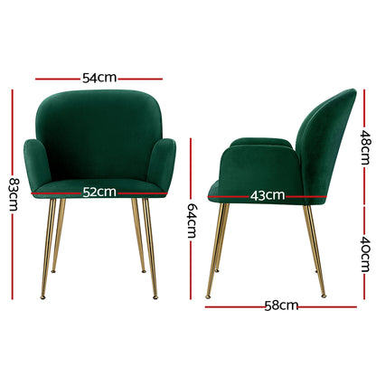 Dining Chairs Set of 2 – Velvet Upholstery, Green