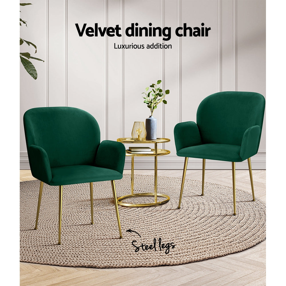 TWSC Dining Chairs Set of 2 Velvet Armchair Green