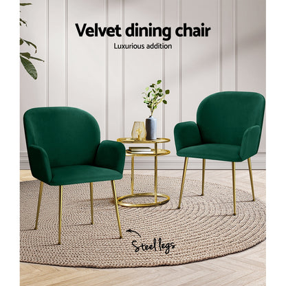 Dining Chairs Set of 2 – Velvet Upholstery, Green
