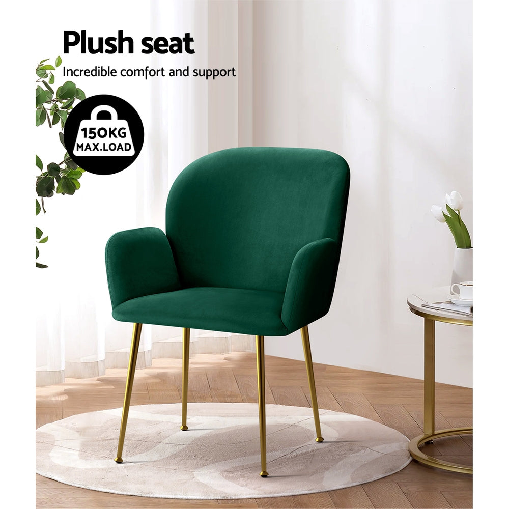 TWSC Dining Chairs Set of 2 Velvet Armchair Green