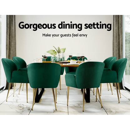 Dining Chairs Set of 2 – Velvet Upholstery, Green