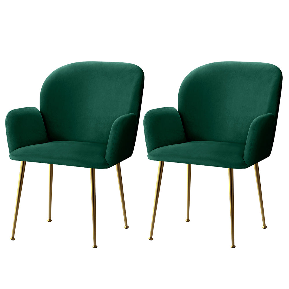 TWSC Dining Chairs Set of 2 Velvet Armchair Green