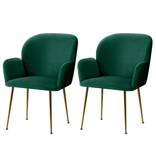 TWSC Dining Chairs Set of 2 Velvet Armchair Green