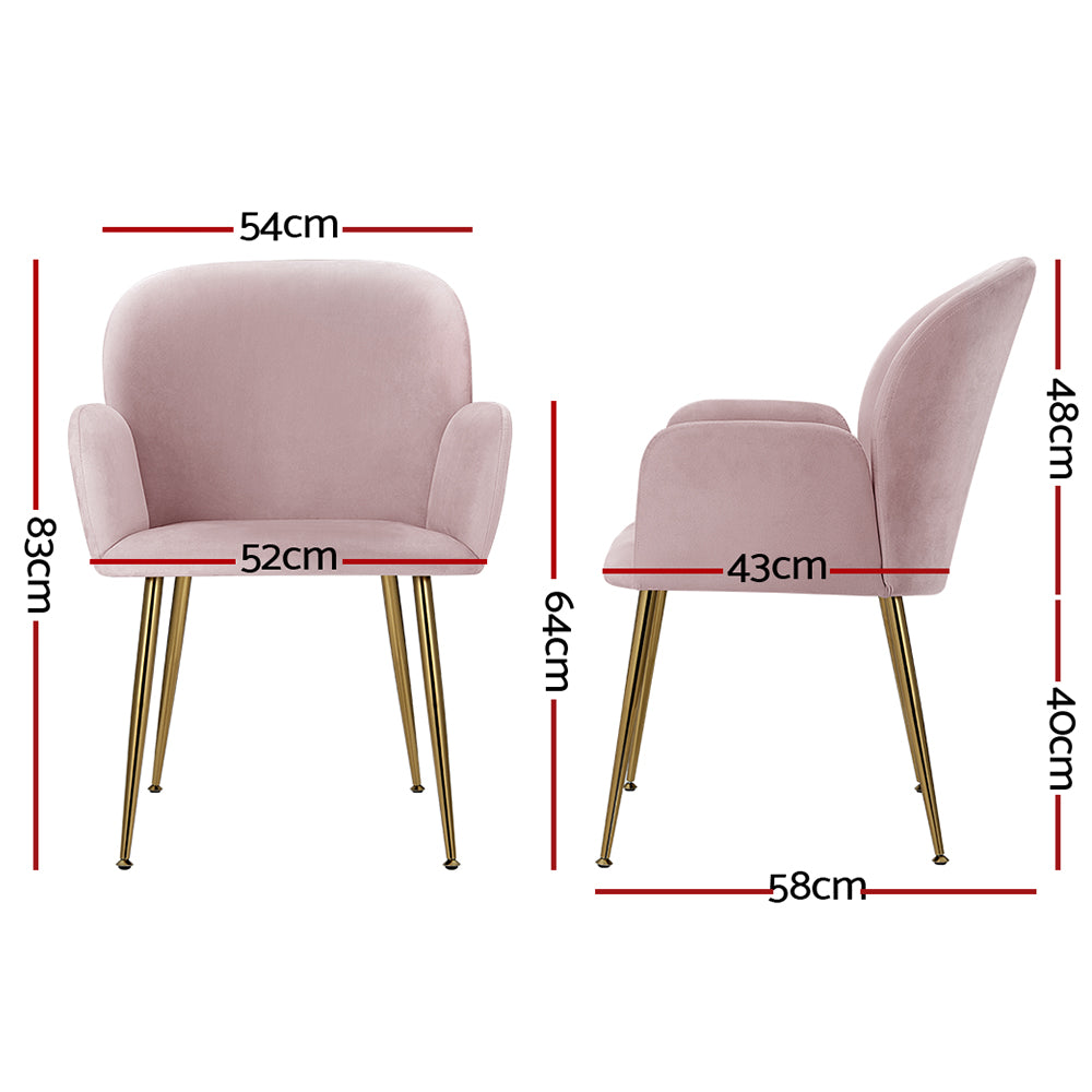 TWSC Dining Chairs Set of 2 Velvet Armchair Pink