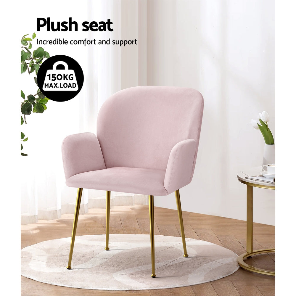 TWSC Dining Chairs Set of 2 Velvet Armchair Pink
