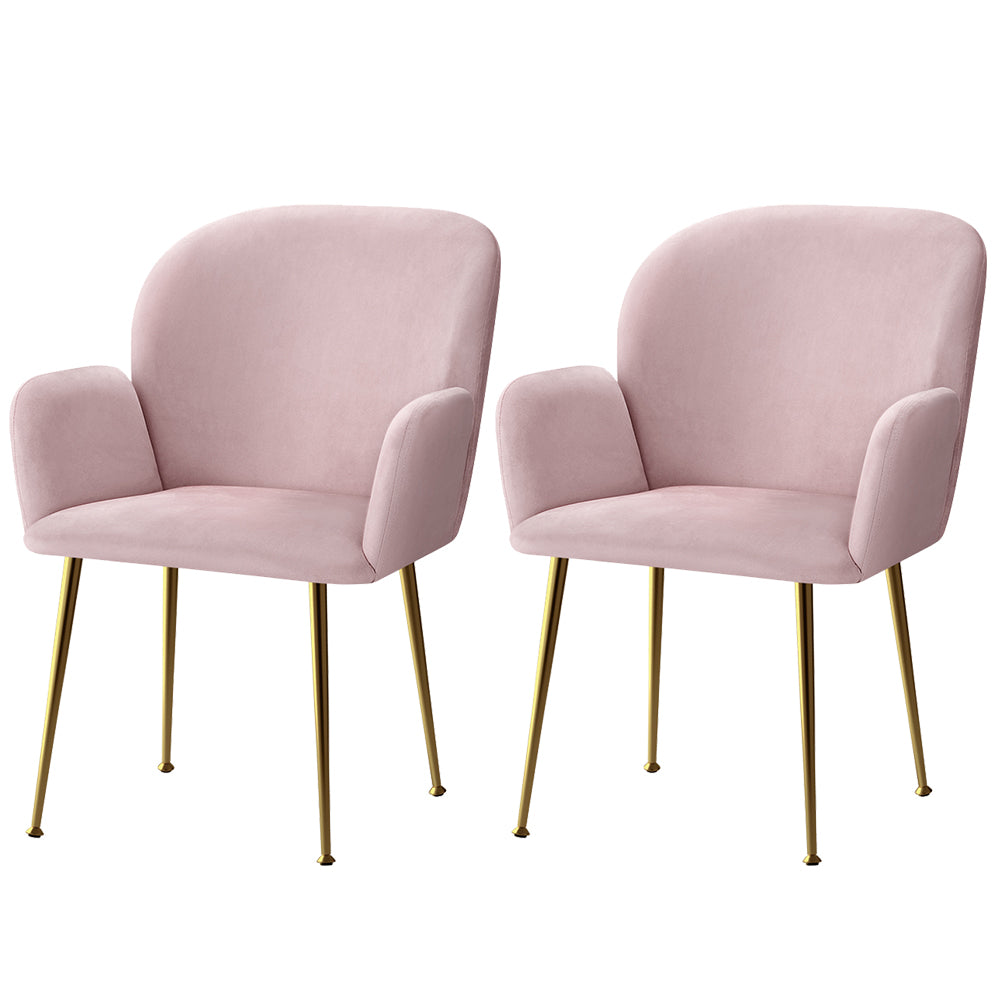 TWSC Dining Chairs Set of 2 Velvet Armchair Pink
