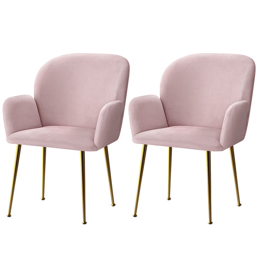 TWSC Dining Chairs Set of 2 Velvet Armchair Pink
