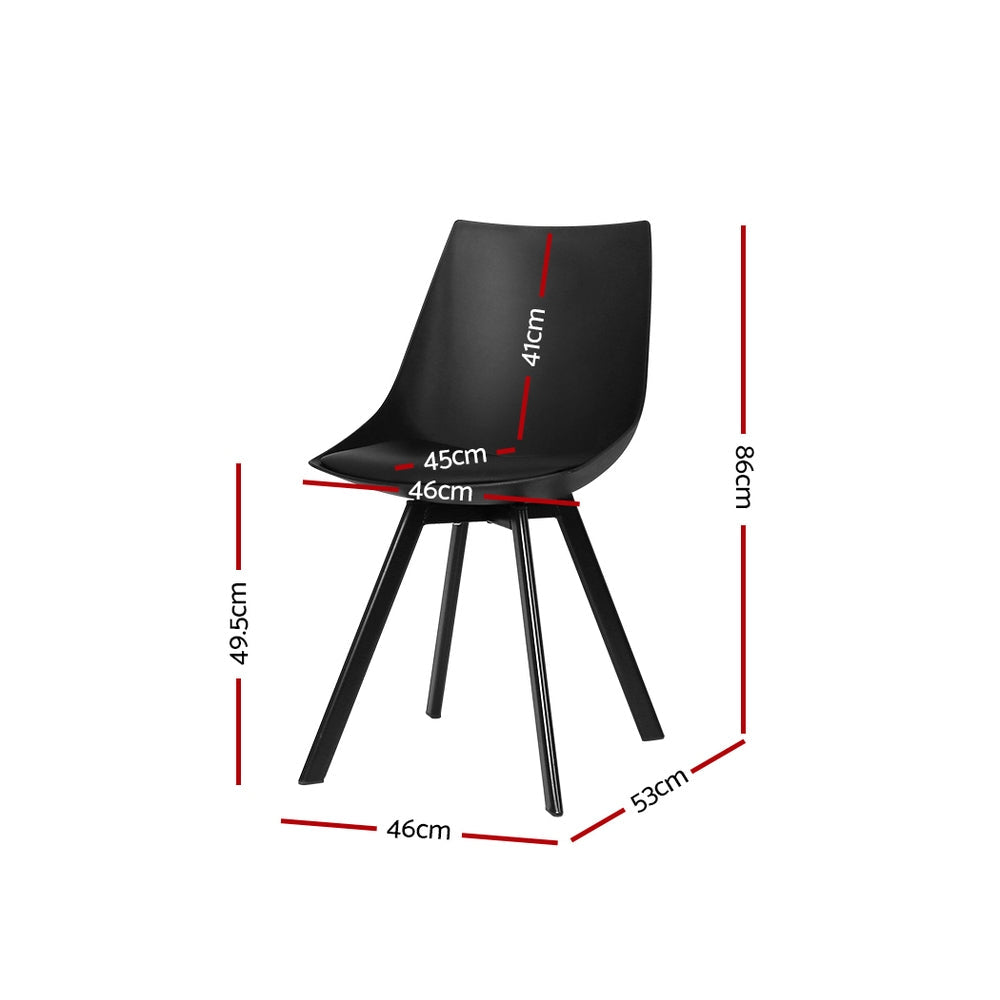Dining Chairs Set of 2 - Cushioned PU Leather, Black with Steel Legs