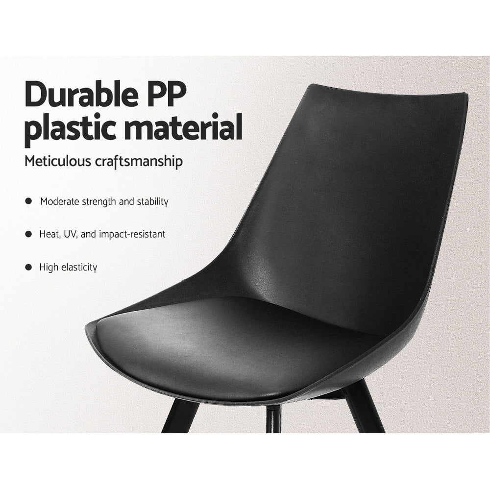 Dining Chairs Set of 2 - Cushioned PU Leather, Black with Steel Legs