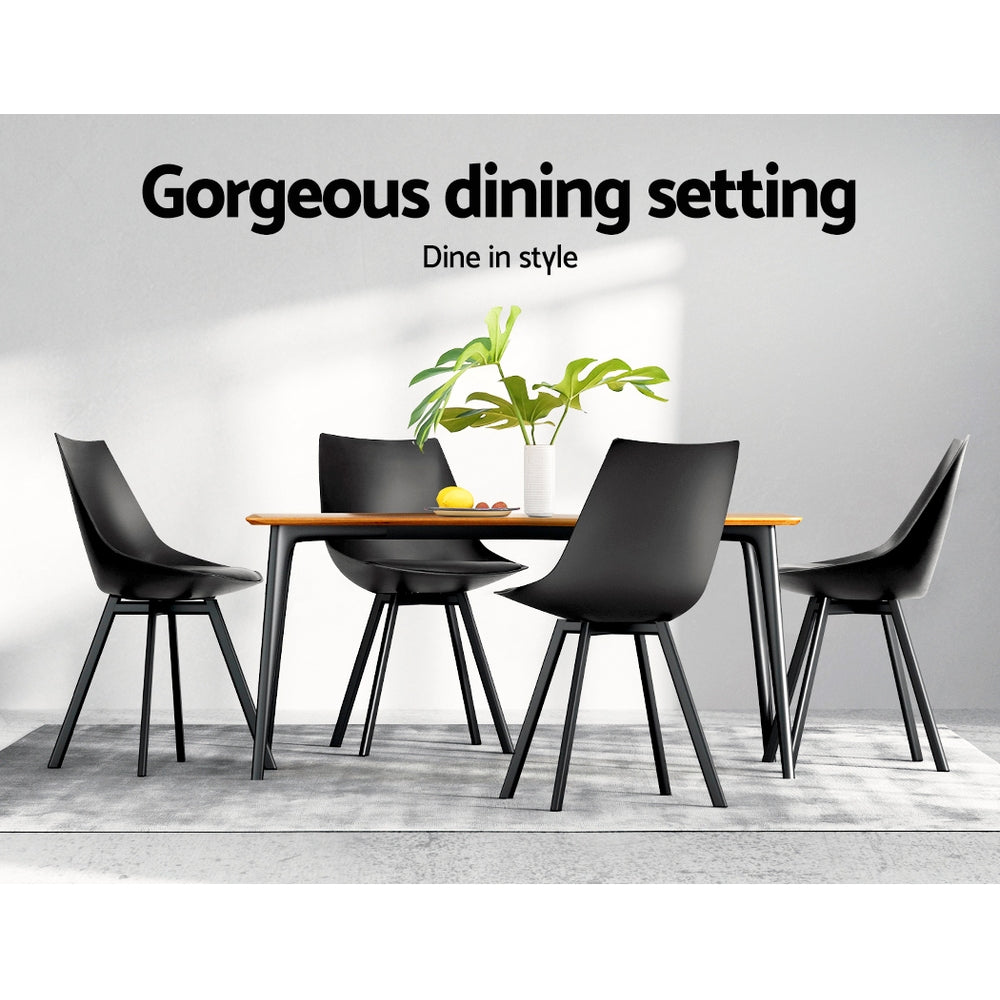 Dining Chairs Set of 2 - Cushioned PU Leather, Black with Steel Legs