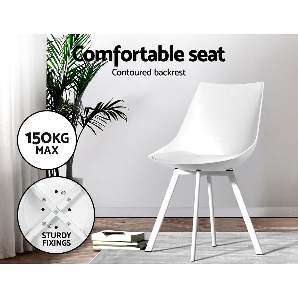 TWSC Dining Chairs Set of 2 PU Leather Plastic Metal White